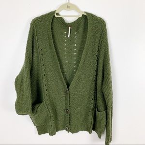 Sz M Free People army green v-neck cardigan knit